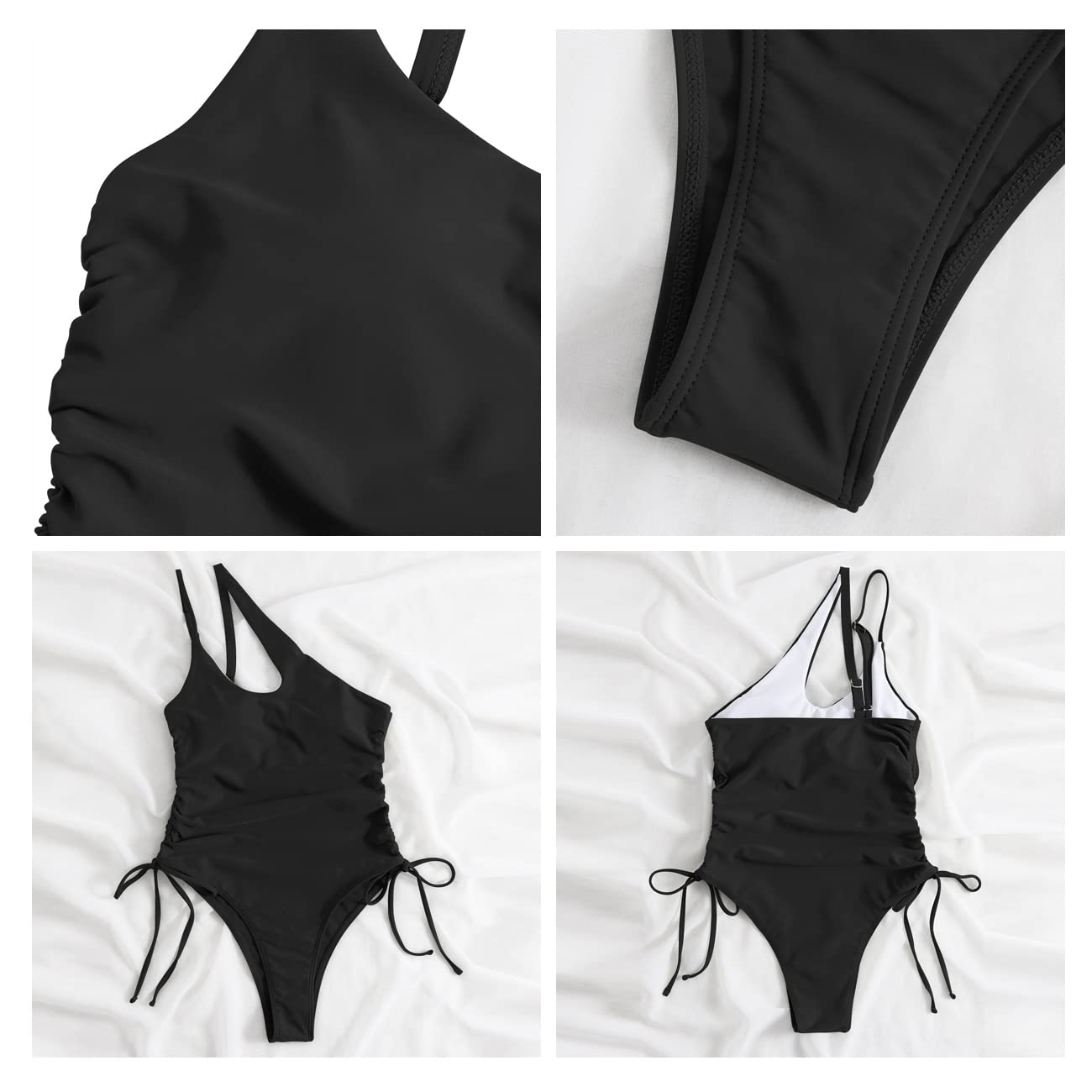 Costume Intero Donna Sexy Coulisse Monospalla Cut-out Costume da Bagno Controllo Addominale Bikini Push Up Imbottito Reggiseno Curvy Beachwear Swimwear Swimsuit