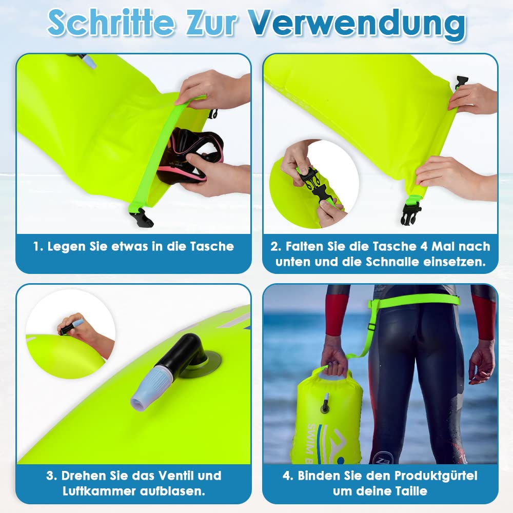 Eyein Schwimmboje, 20L Sicherheit Schwimmen Boje wasserdicht Dry Bag Storage Bag mit verstellbarem Gürtel für Bubble Kajakfahren Open Water Sicherheit Schwimmen Training Triathlon Schnorcheln