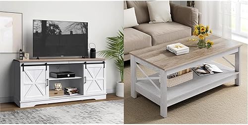 YITAHOME Soporte de TV rústico para TV de 656055 pulgadas, centro de entretenimiento moderno rústico con puerta corrediza de granero, consola de TV