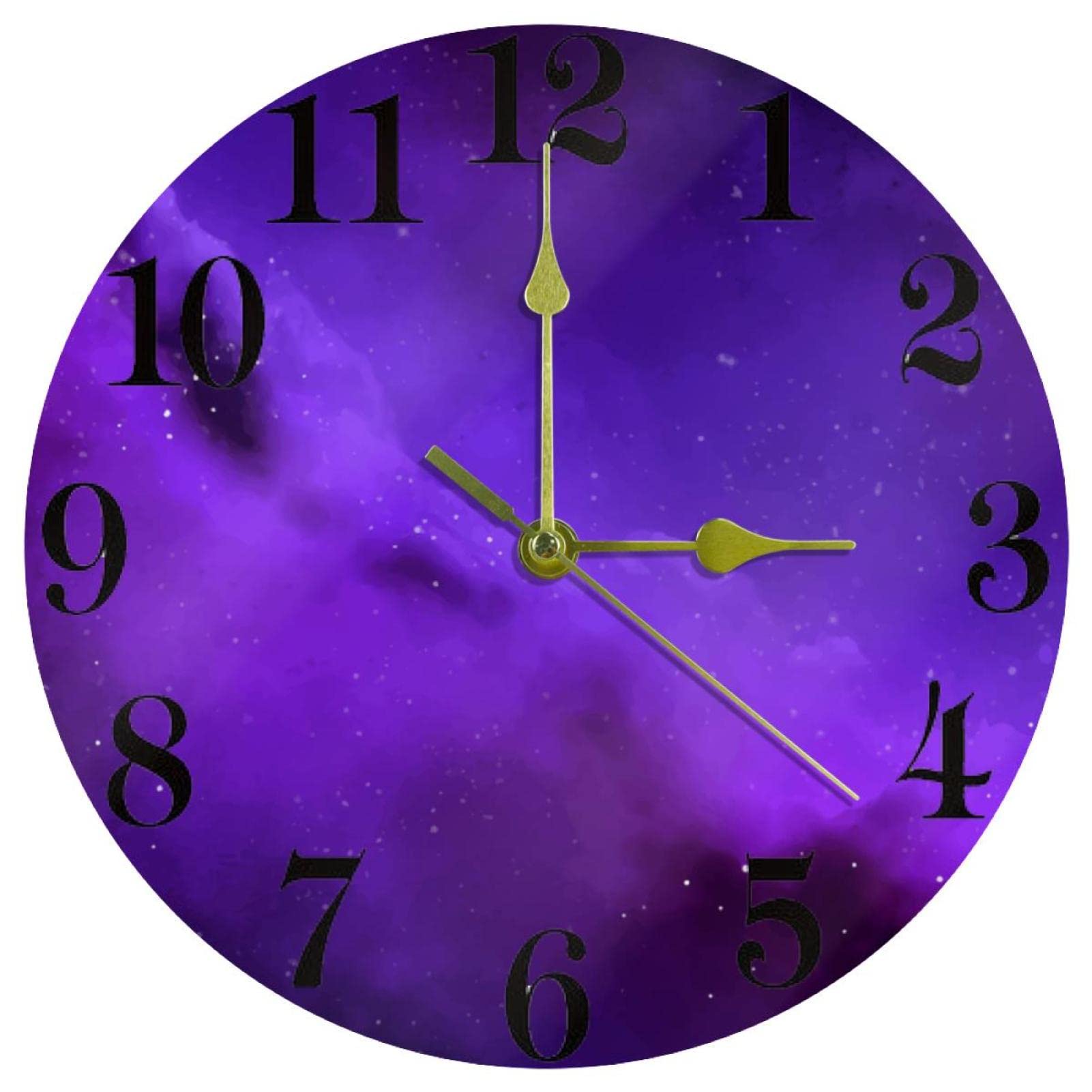 Horloge murale Galaxy violette silencieuse de 25,4 cm sans tic-tac pour des nuits paisibles