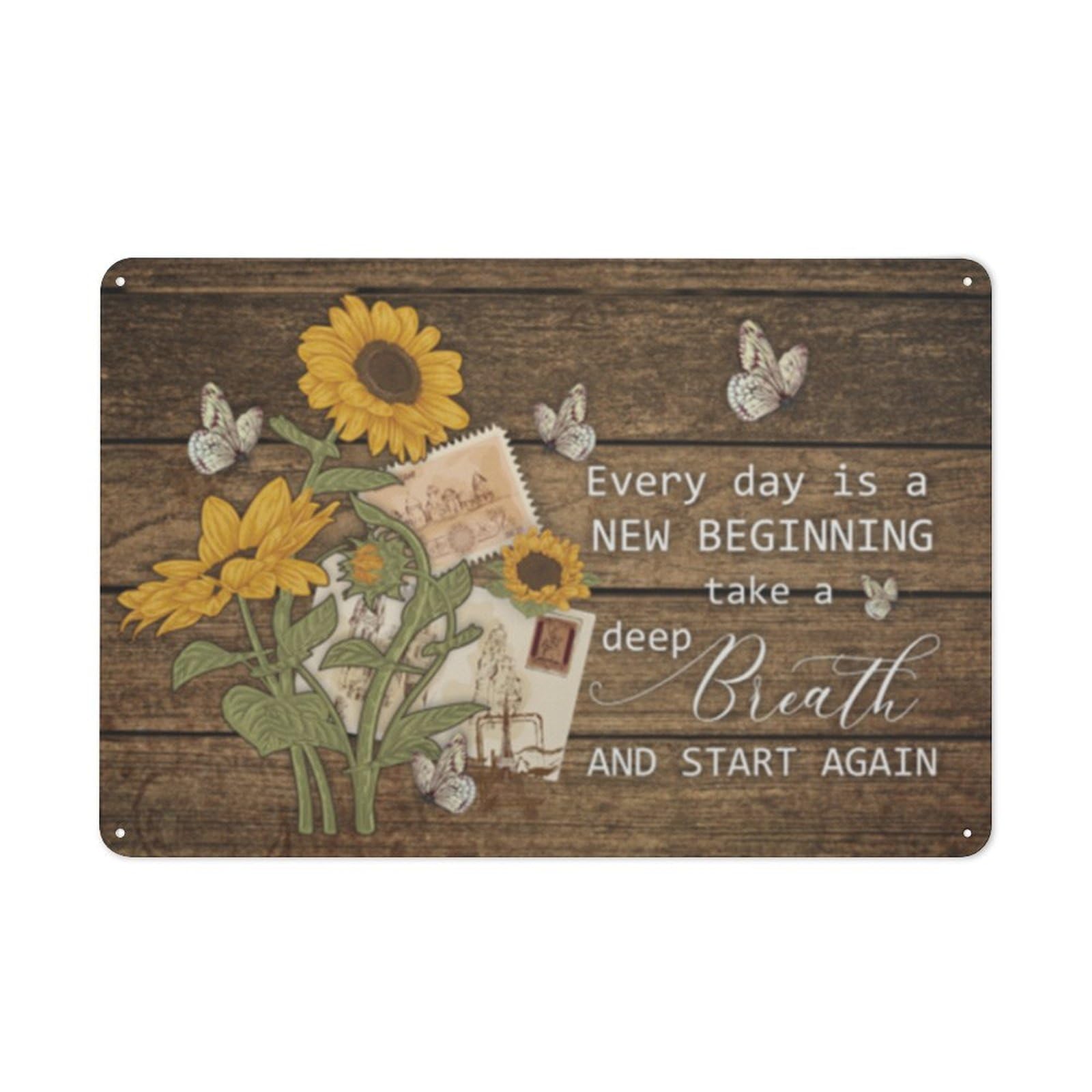 kisoyo Rustic Metal Tin Sign Every Day Is A New Beginning Take A Deep Breath And Start Again Wall Art – Inspiration Quote Sunflower Wall Art Funny Wall Plaque Poster for Home Wall Decor 8x12 Inch