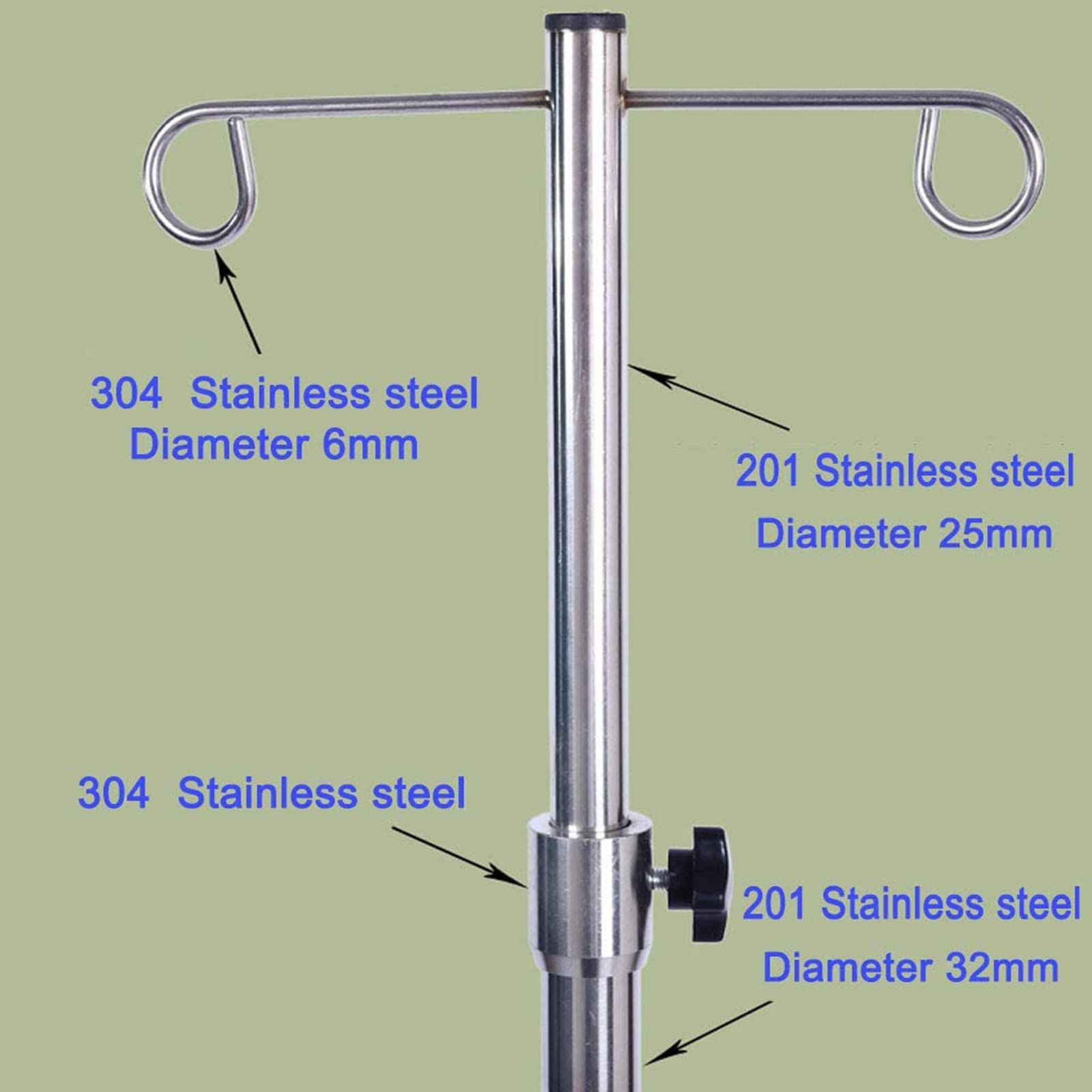 Support de Perfusion pour Poteau IV avec Panier, Support d'égouttement pour Poteau IV réglable en Hauteur en Acier Inoxydable, Support de Sac d'égouttement Portable pour Soins à Domicile en Clinique