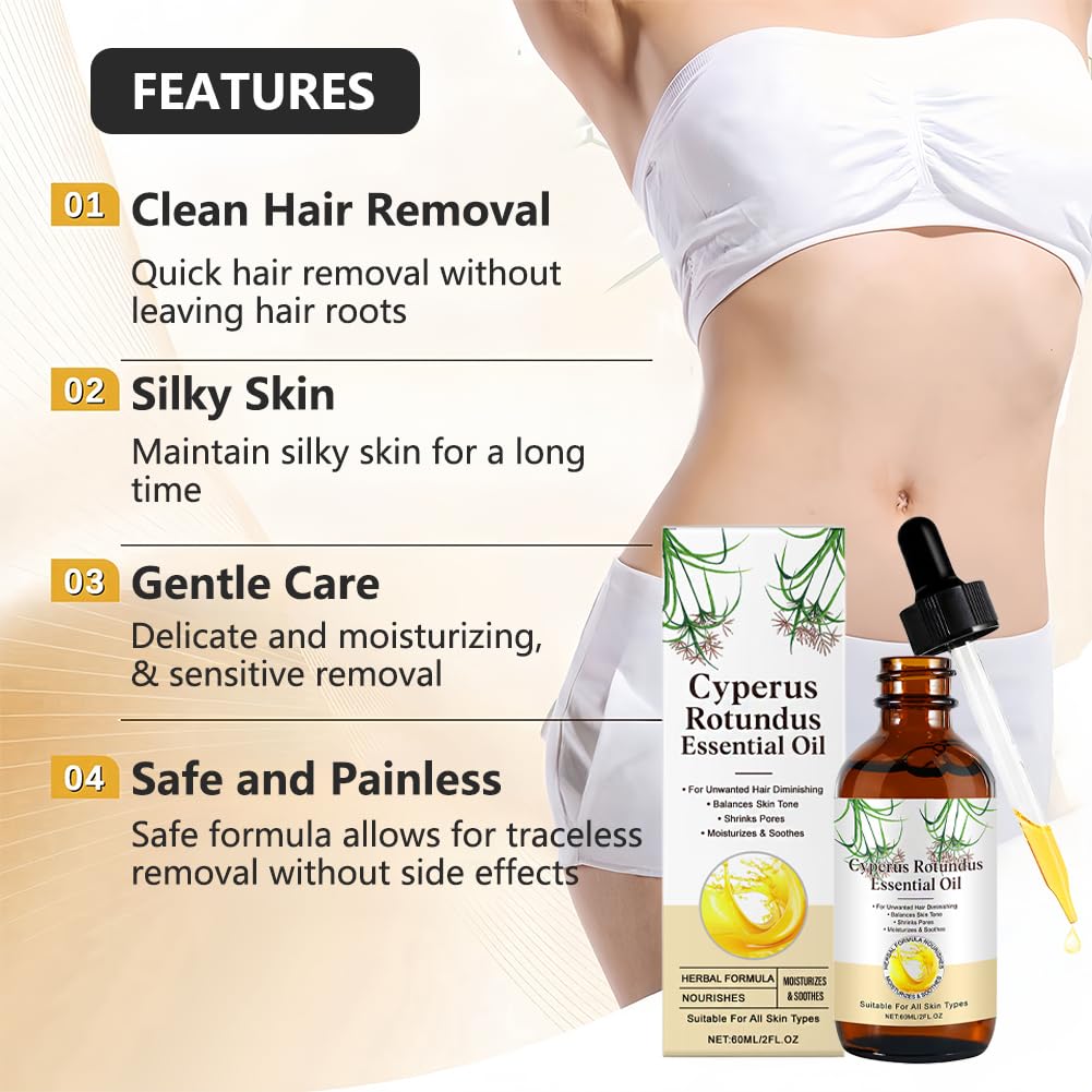 Flintronic 2 sztuki olejku Cyperus Rotundus, 120 ml, naturalny olejek Cyperus Rotundus do depilacji, olejek cyprysowy z zakraplaczem, do zmniejszenia wzrostu włosów na ciele i nawilżenia skóry