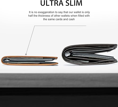 Miniatura 3 de VTLASK Billetera delgada para hombre piel auténtica minimalista fibra de carbono plegable piel de vacuno bloqueo RFID soporte para tarjetas de