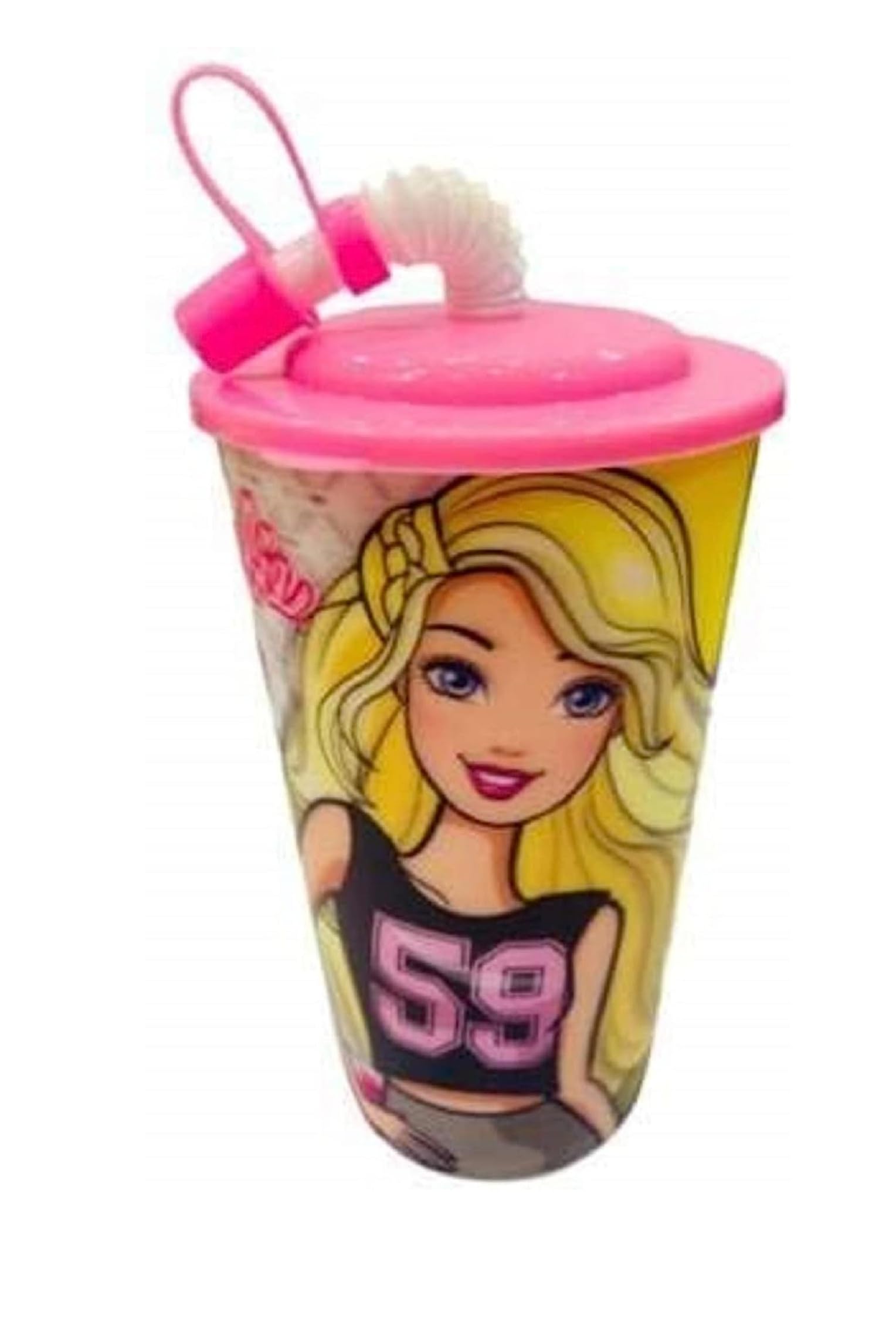XSOURCE Sipper 3D Glass 3D Look Cartoon Character Sipper Glass with Straw for Kids for Milk/Juice/Water/Soft Drinks Popular Printed Sipper Glass with lid and Straw for Kids (600 ML) (Barbie)-image-18