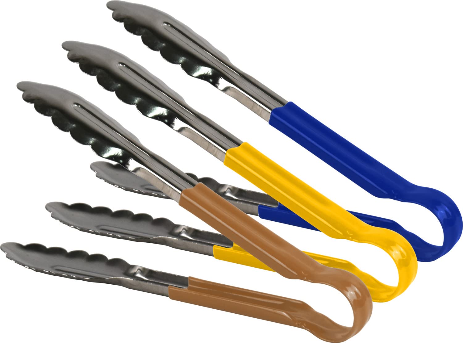 3pc Catergold Professional 9" (23cm) Stainless Steel Food Tongs Set (Blue Yellow Brown)