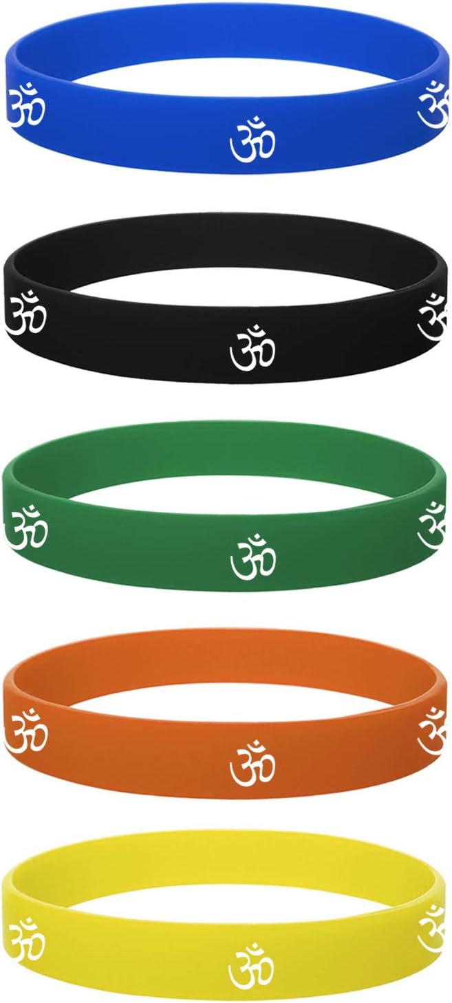 Pack of 5 Color Tibetan Hindu Yoga OM Symbol Silicone Rubber Bangle Bracelet Wristband,Meditation,Gift