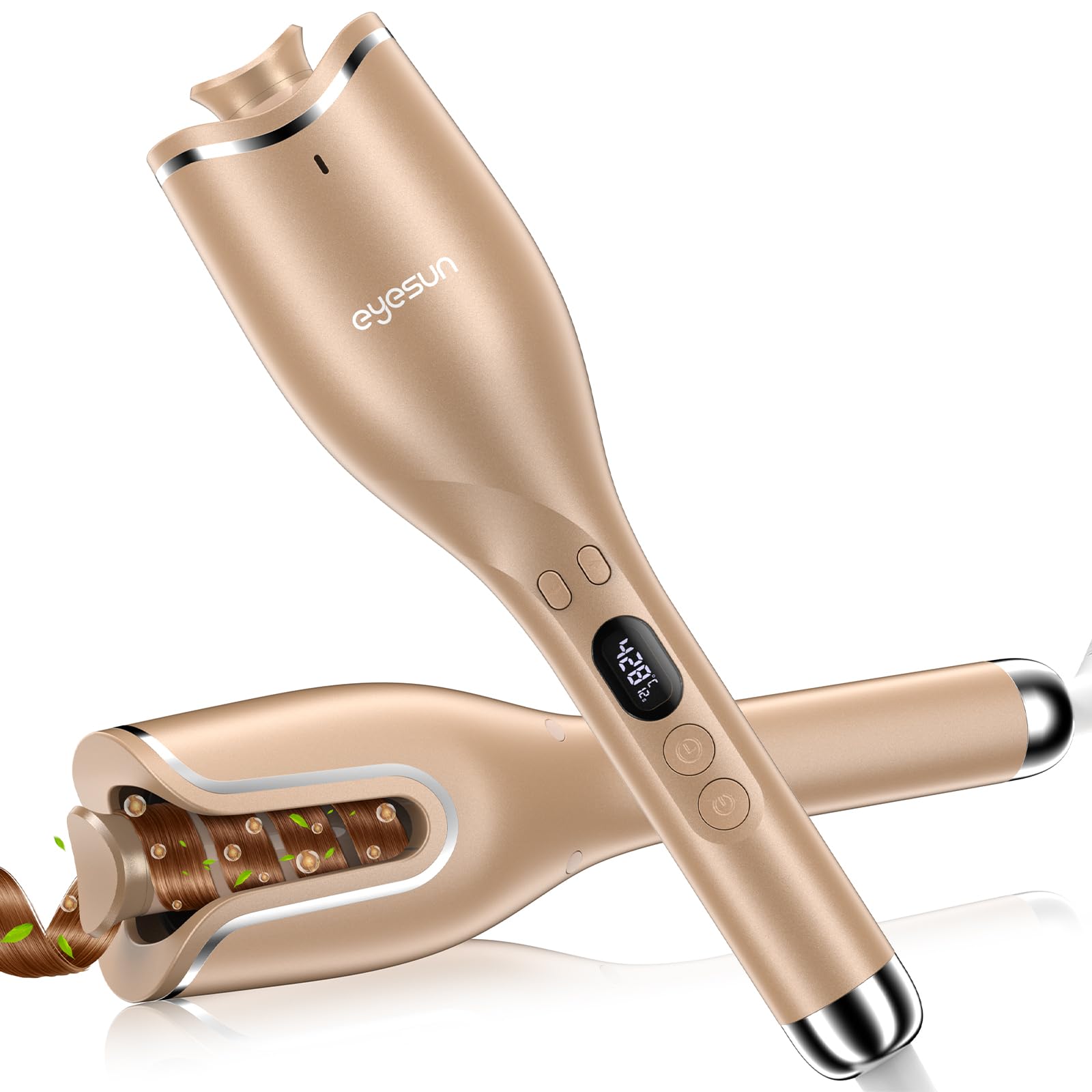 Hair Curling Irons,Automatic Portable Rotating Curling Iron with LCD Display,4Temperature Settings,Timers(12-19s),Auto Shut-Off,Anti-Scald,Anti-Tangle,Lightweight,Fast Heating&amp;Easy Use for Travel