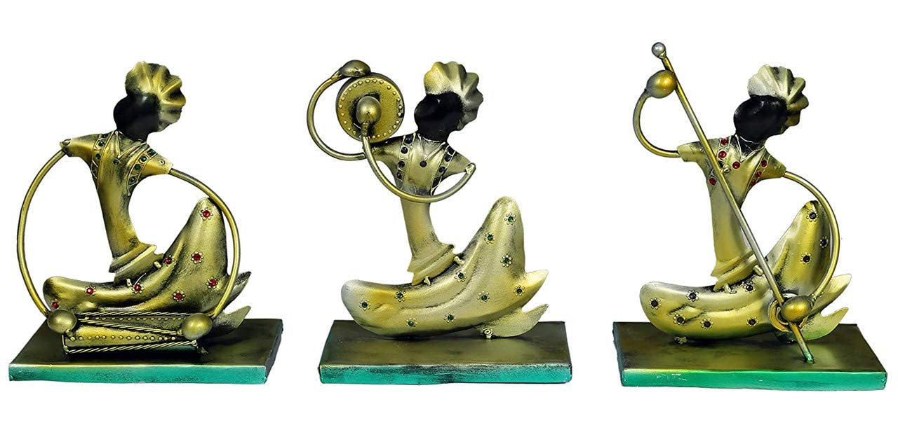 Sakuya Metal Men Playing Musical Instruments Decorative Showpiece Statue Art for Gifting Golden Home Decor Set of 3