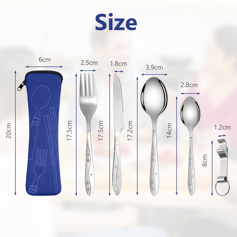 Set Posate Da Viaggio 7 Pezzi Con Custodia - Acciaio Inox Con Coltello, Forchetta, Cucchiaio, Cavatappi E Cannucce - Perfetto Per Campeggio E Picnic - 3