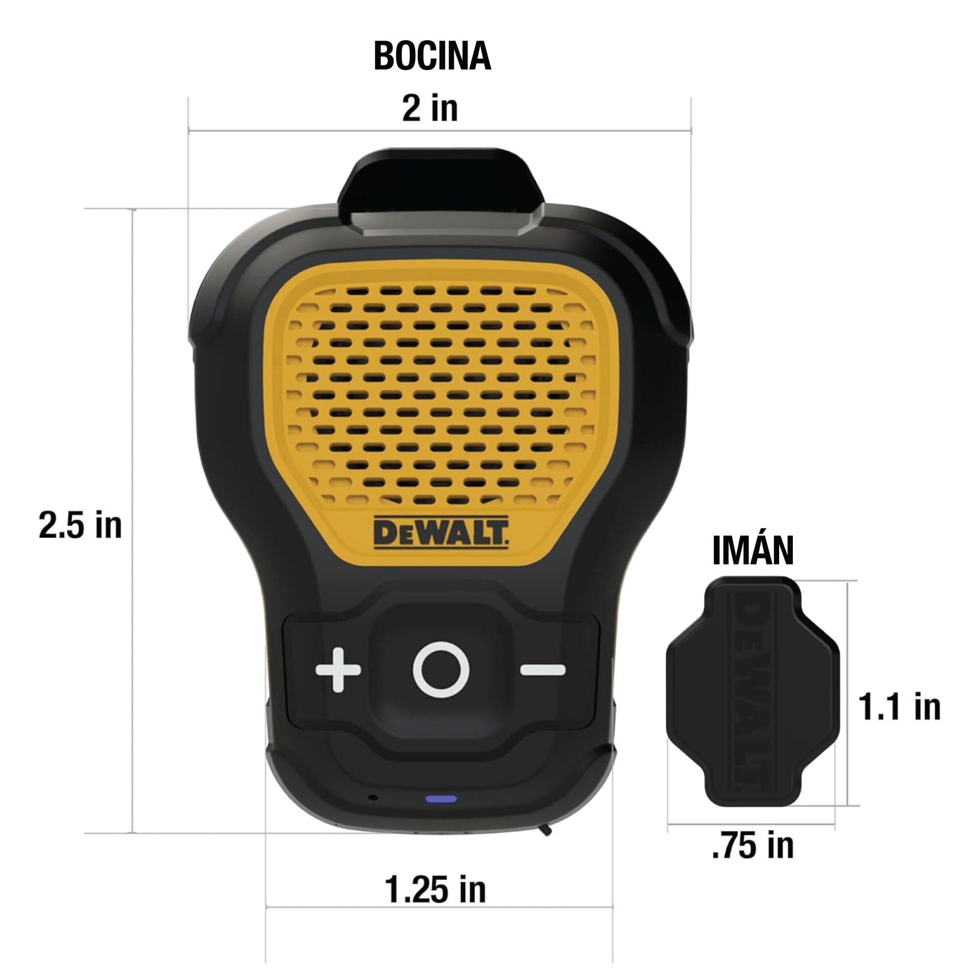 DEWALT Altavoz Bluetooth Portátil, Emparejamiento Estéreo Inalámbrico, Resistente al Agua, magnético, con Clip, micrófono Incorporado, 10 Horas Reproducción, música/Llamadas Manos Libres