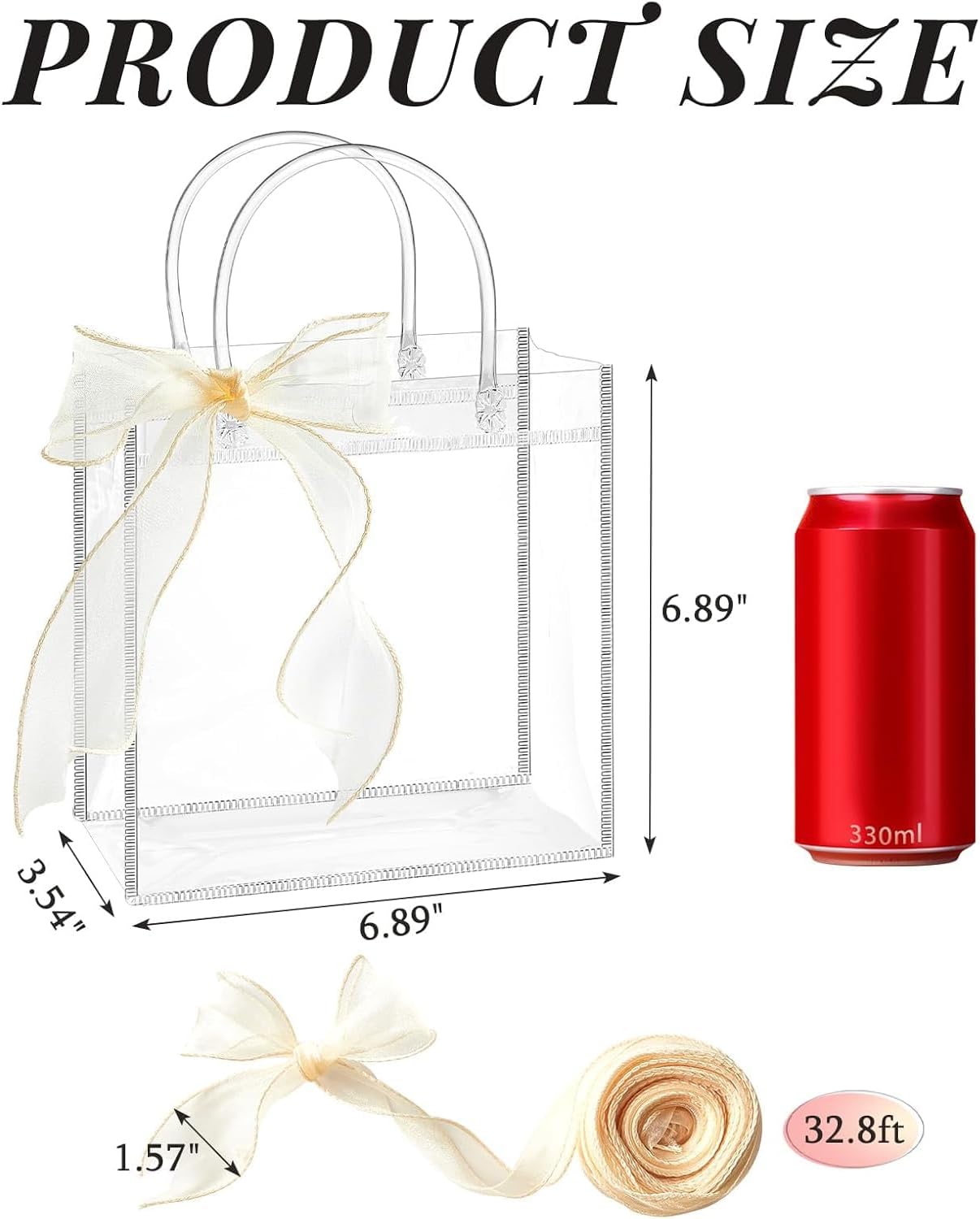 Ohuimrt 30 PCS Clear Plastic Gift Bags with Handles, 6.89 x 6.89 x 3.54 Inches Reusable Party Favor Bags with Ribbon Transparent Gift Wrap Bags Bulk for Weddings Birthdays - Image 2