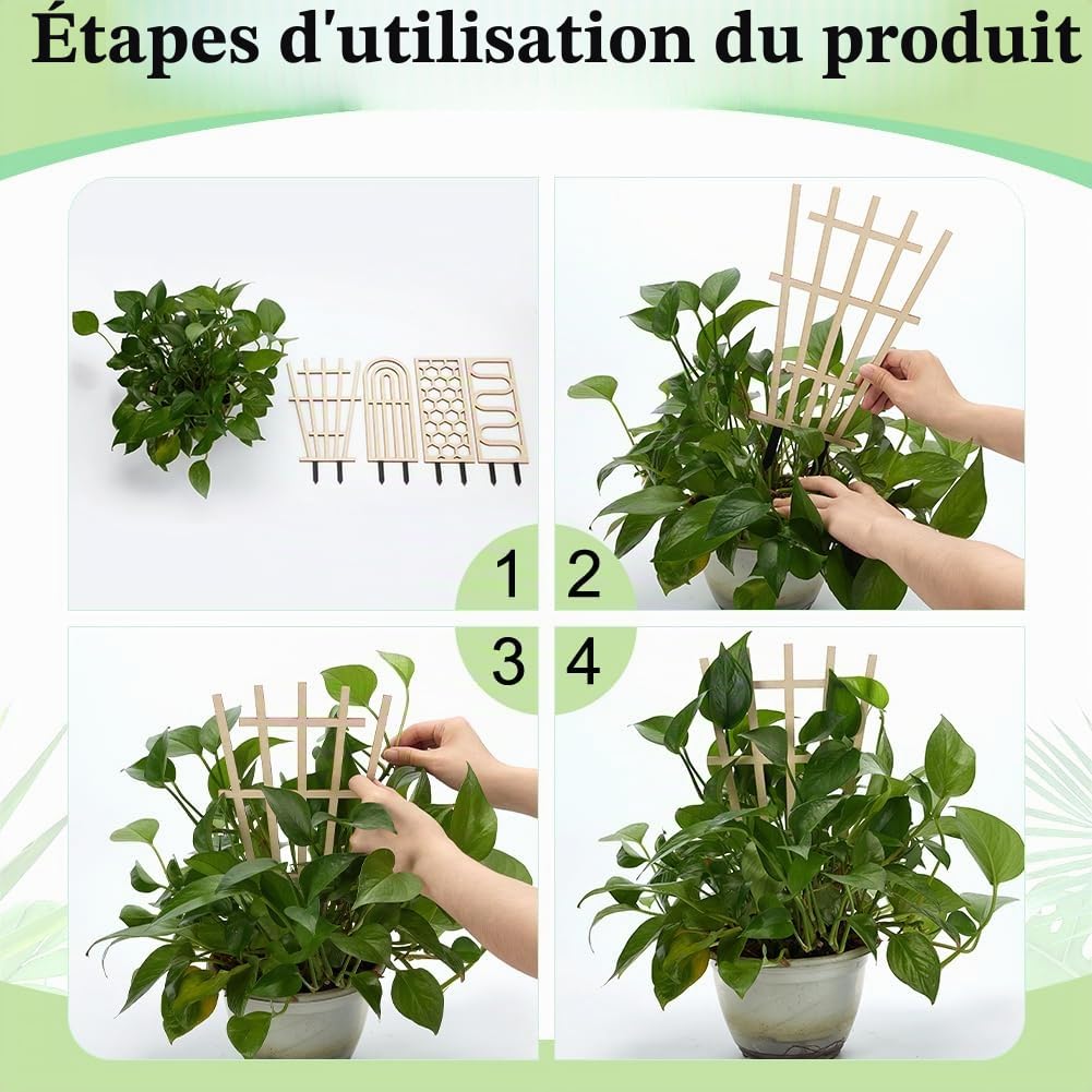 FINGERINSPIRE 4Pcs Treillis pour Plantes D'Intérieur 4 Styles en Bois Amande Blanchi pour Plantes Grimpantes D'Intérieur Formes Mixtes Support pour Plant de Jardin Lierre Plant D'Extérieur en Pot