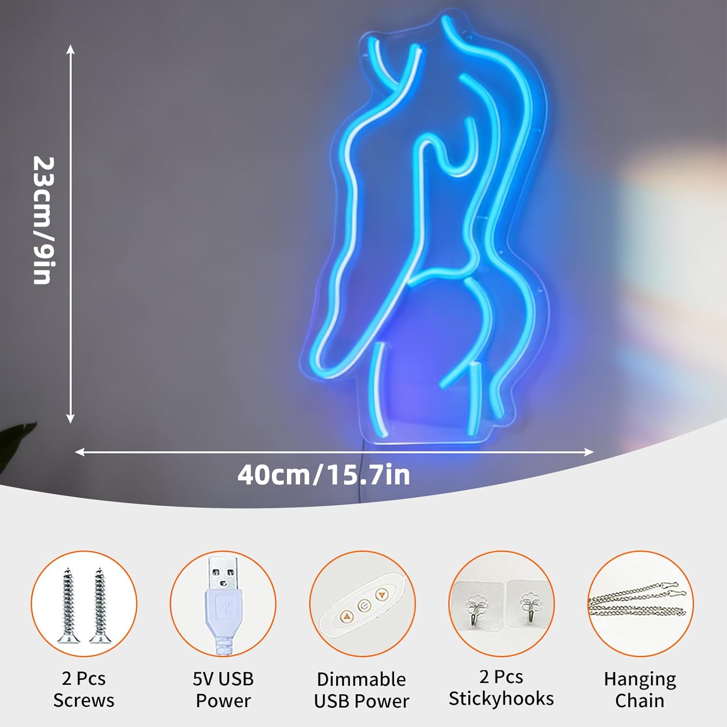 Human Body Curved Neon Sign, Modern Art Accent USB Powered Decorative Neon Light for Bedroom Living Room Party Home Wall Table Decor, 9.1 x 15.7 In