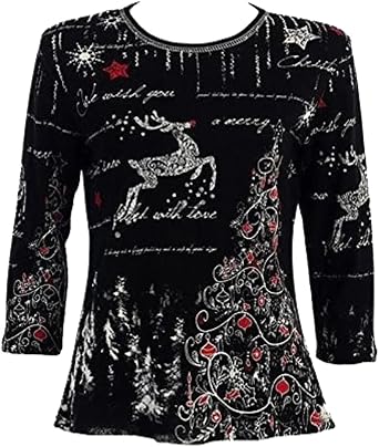 Jess & Jane Reindeers Dream 100% Cotton Womens Christmas Top - 14-848