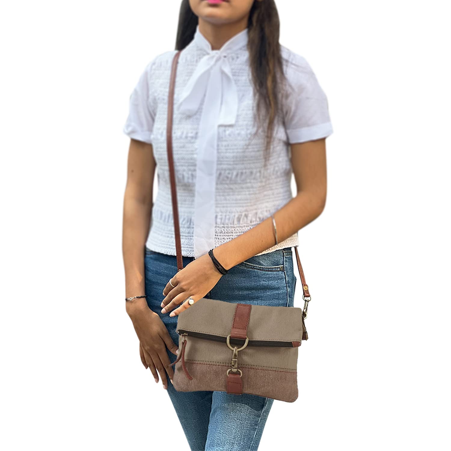 Mona B Canvas Small Sling Crossbody Bag with Stylish Design for Women - Green 1