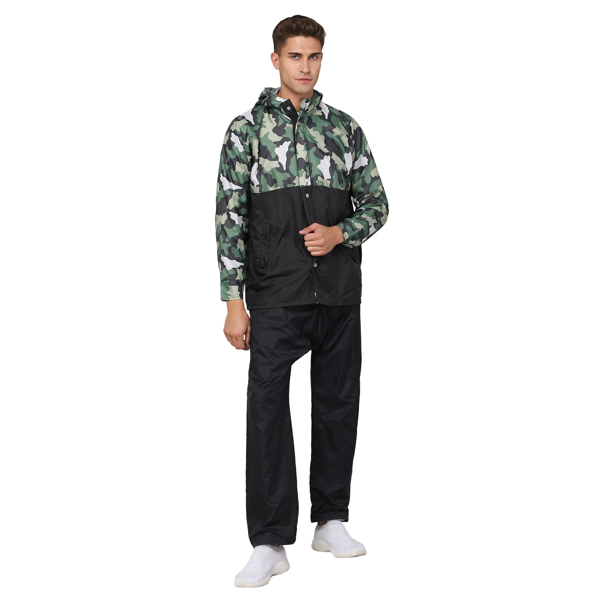 strauss THE CLOWNFISH Napoleon Series Men's Waterproof Nylon Double Coating Reversible Raincoat with Hood and Reflector Logo at Back. Top& Bottom. Printed Plastic Pouch with Rope (Black, X-Large)-picture-12