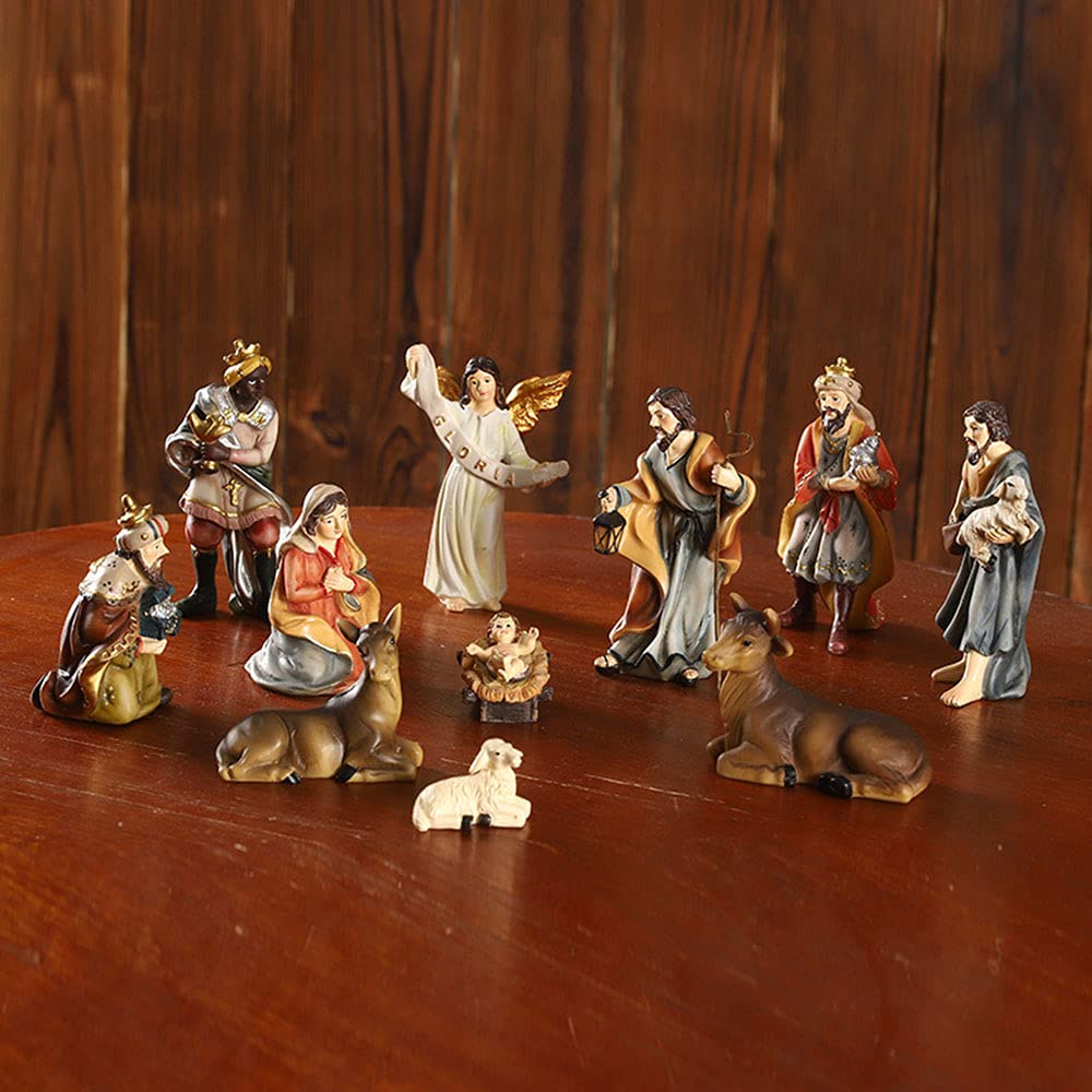 Krippenszenen Set Jesus Bild Weihnachtsdeko Krippenfiguren Harz Figuren Weihnachtskrippe Weihnachtsschmuck Mini Krippenfiguren Krippe Weihnachten Weihnachtsfiguren (11-teilig)