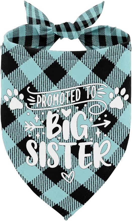 Dog Bandana, Promoted to Big Sister Dog Bandana, Dog Scarf Classical Plaid Printing, Dog Scarf Accessories, Dog Bandana Pet Scarf, Pet Plaid Scarf Gender Reveal Accessories, Dog Bandana Gift (F17)
