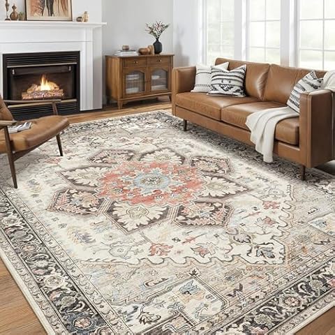 homewill Area Rug 9x12 for Bedroom Living Room, Medallion Printed Ultra-Thin Soft Large Carpet,Oriental Non Slip Big Washable Rug Fade Stain Resistant Rugs for Living Dining Room Home Office Decor Cover