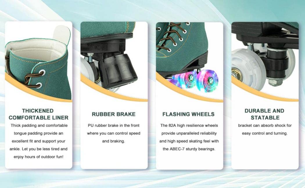 Silvertree Patins à roulettes pour homme et femme en cuir synthétique - Patins à roulettes brillants pour adultes - Patins à roulettes lumineux à quatre roues pour filles et garçons - Unisexe