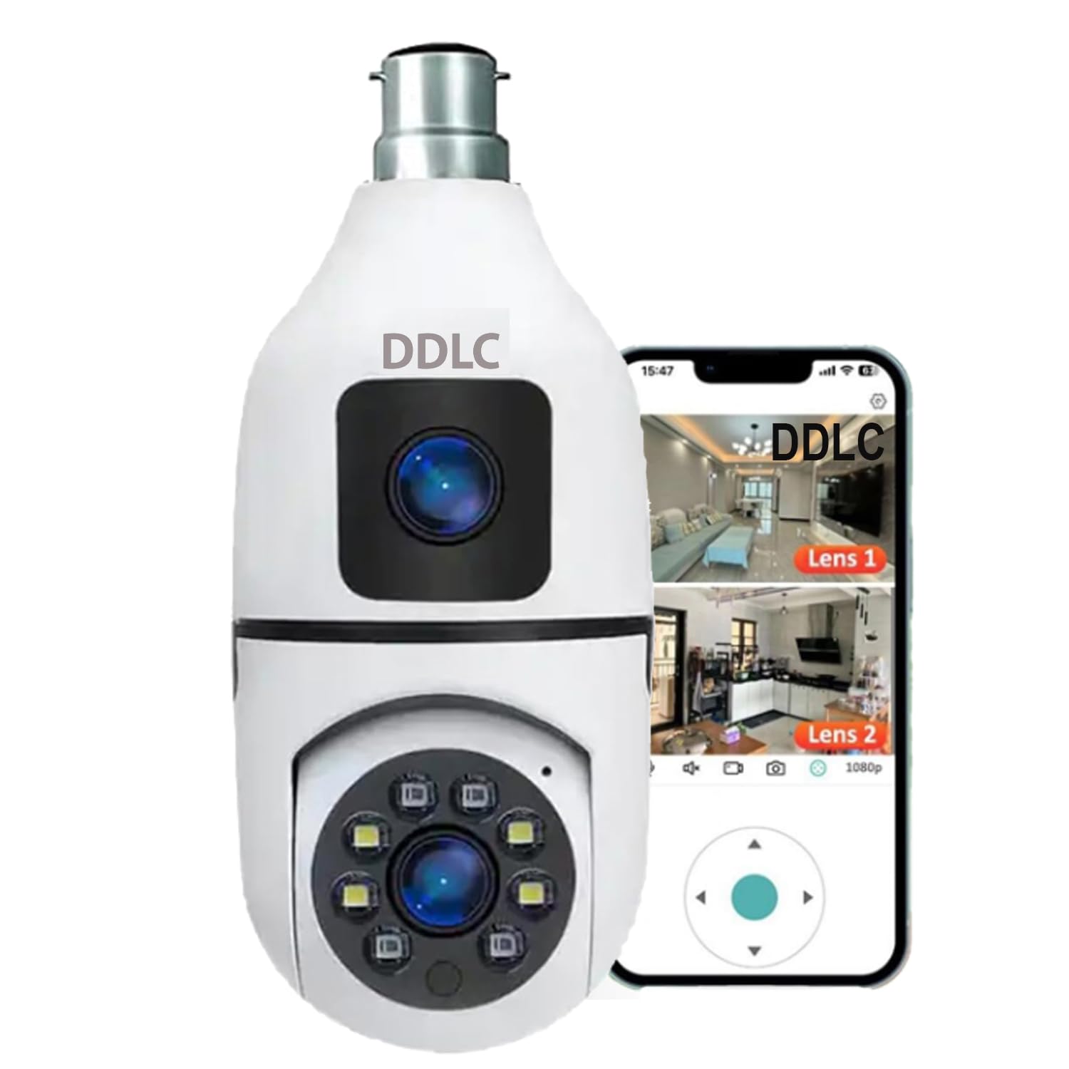 DDLC Dual Lens Wireless Smart Home Security WiFi Camera with Angle Adjustable Holder | 2 Megapixel Each Lens (Fixed & PTZ) | App Control, Color | max 128gb sd Card Support (Dual Lens Light Bulb) (B0CXM9S4D2) Amazon Price History, Amazon Price Tracker