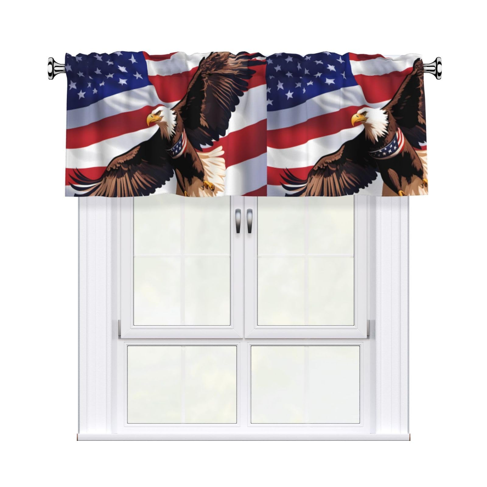 HJFCZH WHJSSF USA Patriotic Eagle with American Flag Prints 54x18in Curtain Valance - Peach Skin Polyester Kitchen Cover with Light Filtering Floral & 3" Rod Pocket