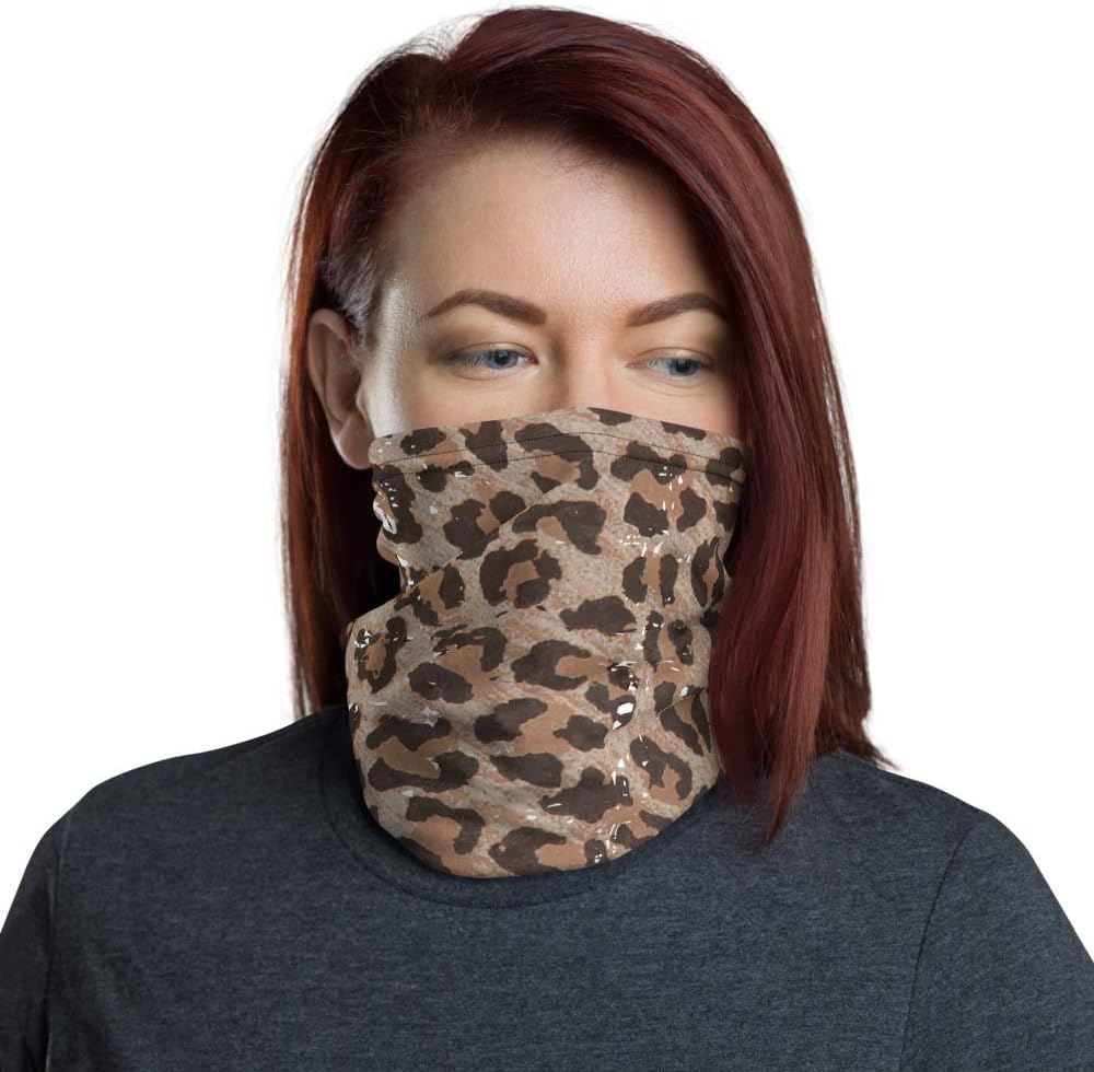 Brown and Tan Distressed Leopard Neck Gaiter, biker face covering, cold mask cover