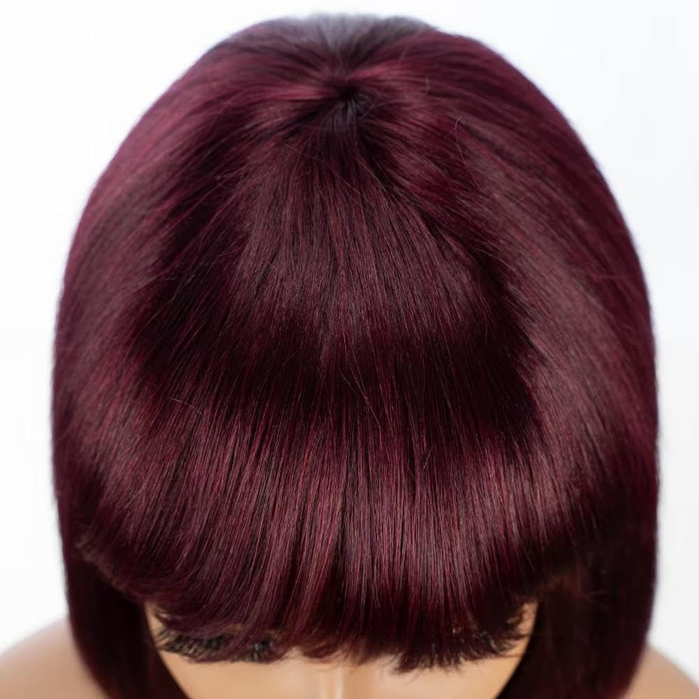 Haarpflege 10 Zoll Gerade Bob Echthaarperücke Mit Pony Für Frauen 100% Tragefertig(Rood,8inches)
