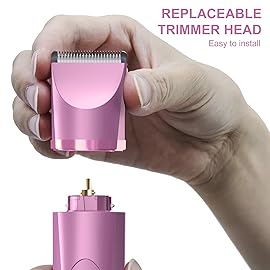 OLOV Electric Body Hair Trimmer - Groin Trimmer for Men - Bikini Trimmer Women - Wet/Dry Shaver Groomer, Replaceable Ceramic Blade Heads, USB Recharge Dock, Waterproof Hygiene Razor, Pink