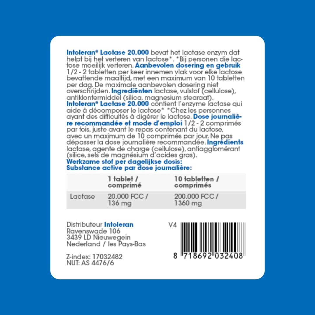Lactase 20 000 enzymes digestives - 50 comprimés sécables avec | Complément alimentaire pour l'intolérance au lactose | Enzyme lactase qui aide à digérer les produits laitiers | Dosage le plus élevé