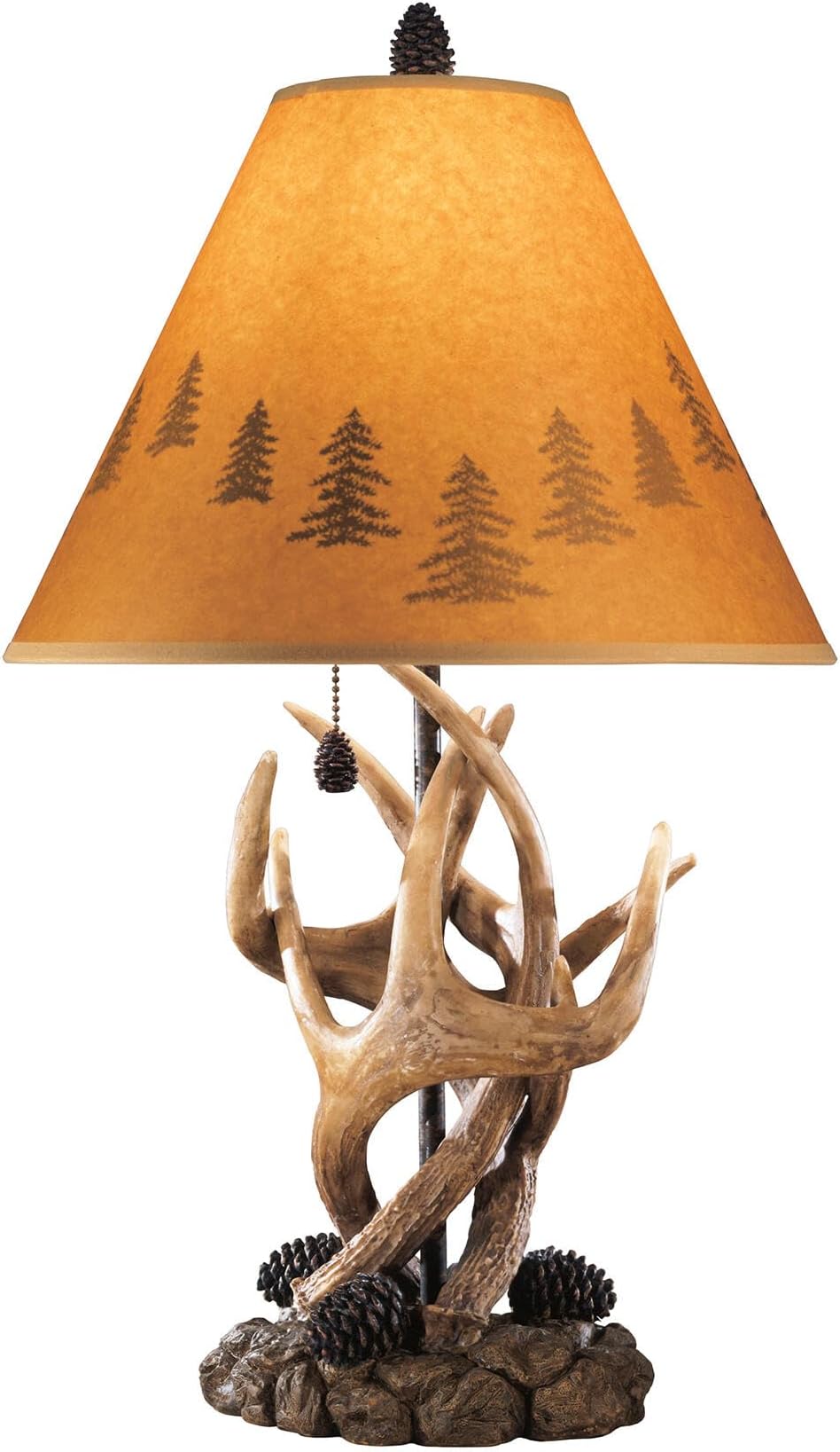 Signature Design by Ashley Derek Rustic Cabin Antler Lamp Set, 2 Count, Paper Silhouette Shade, Pull Chain Switch, 13.88" W x 13.88" D x 23.75" H, Brown