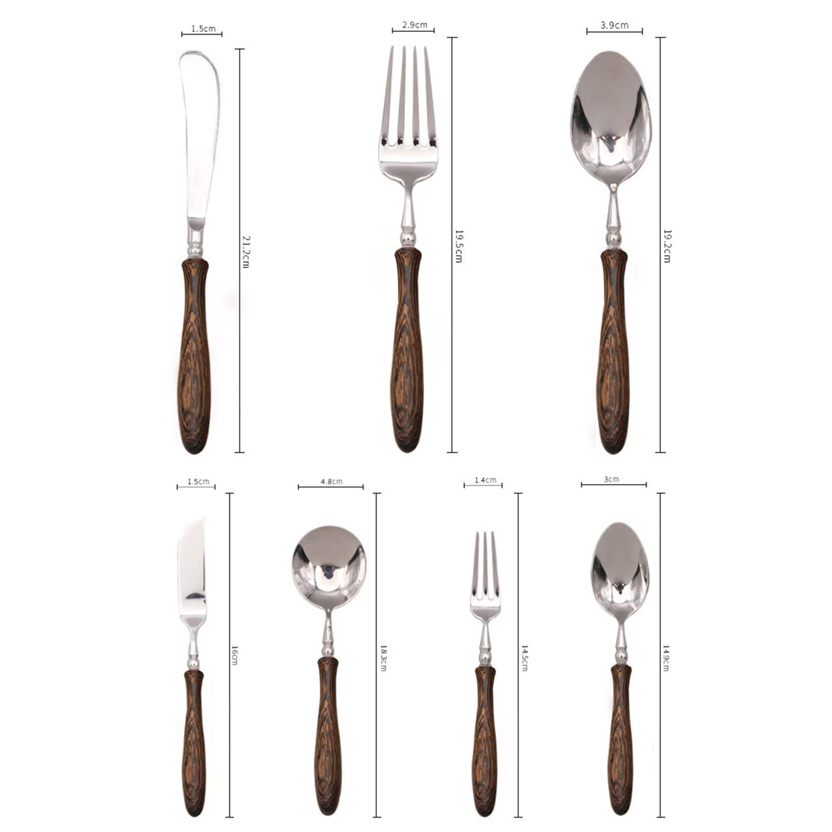 Ensemble de Couverts 7 pièces cuillère Fourchette Couteau avec Manche en wengé, Ensemble d'argenterie Acier Inoxydable Hnadle Bois Luxe for la Maison, Pique-Nique