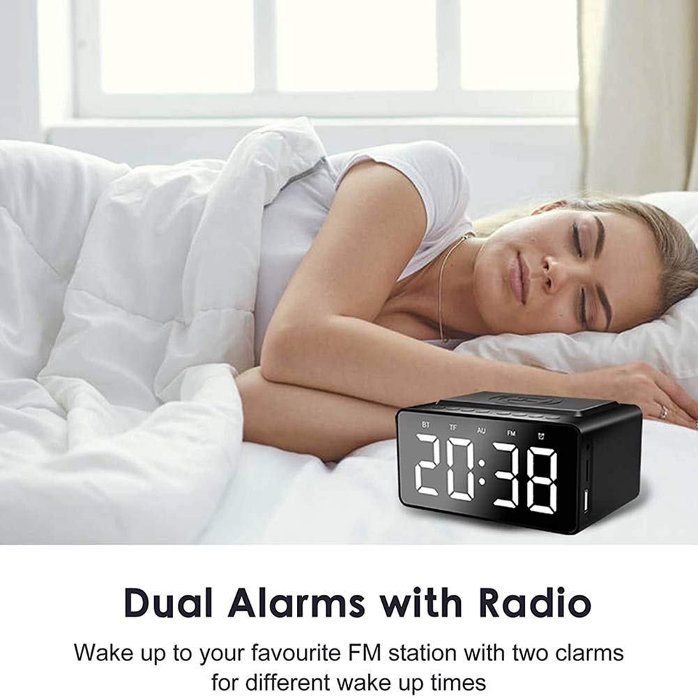 ERNZI Radiosveglia con Altoparlante Bluetooth, Sveglia a Ricarica Wireless da Comodino con Display a LED dimmerabile a 4 Livelli, Batteria di e Porta USB