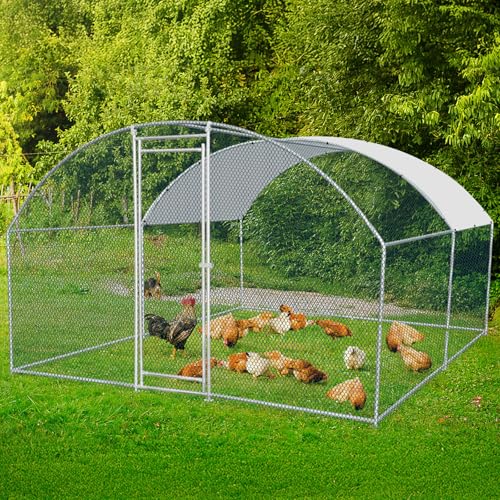 Large Metal Chicken Coop,Outdoor Walk-in Chickens Pen Cage Peak,Heavy Duty Poultry Cage Chicken Hen Run House with Cover, Rabbits Cats Dogs Farm Pen for Outdoor Backyard Farm Garden Use,13x10x6.5 ft