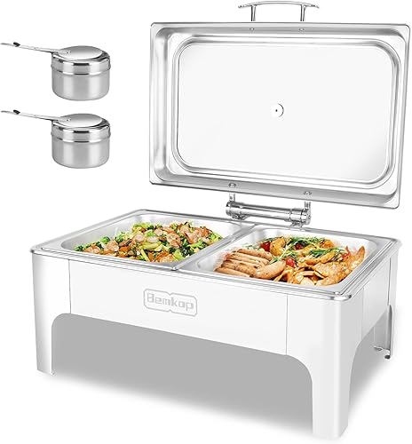 Bemkop Juego de platos de bufé, grado comercial, plato rectangular con parte superior de vidrio, tapa de cierre suave, para servidores y