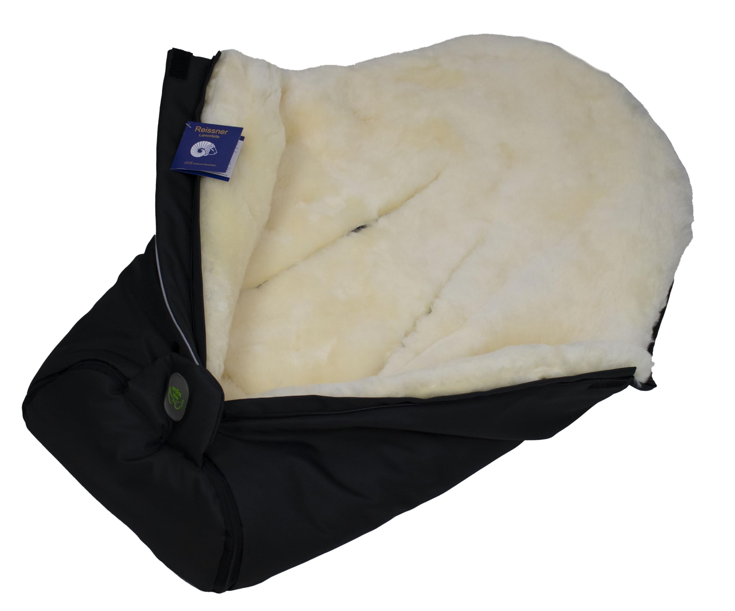 Reissner Lammfelle | Baby Fußsack ESKIMO | echtes Merino Lammfell | Mumienform | mit Reißverschluss | für Kinderwagen Buggy & Stroller | schwarz