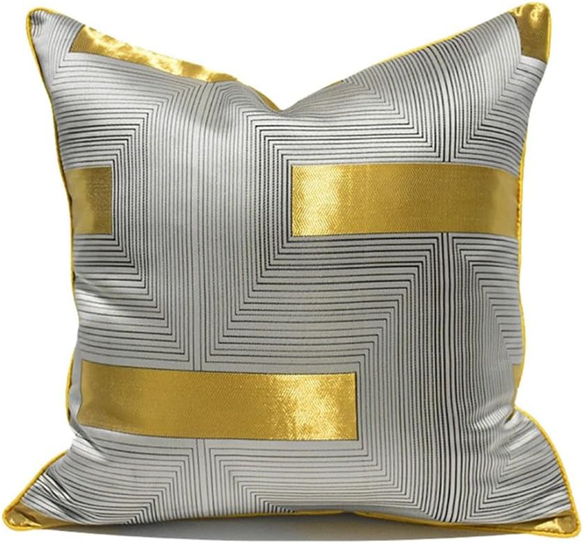 Plain Cloth Gray Gold Sofa Pillow ometric Piping Model Room Case