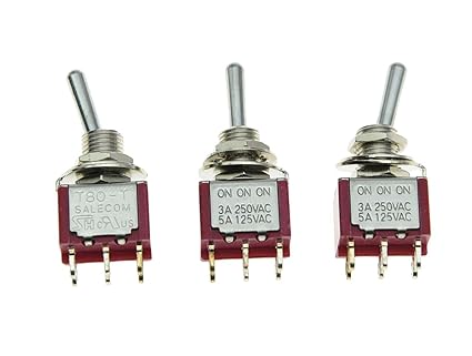 SALECOM 3pcs DPDT 6 Pin 3 Way ON/ON/ON Guitar/AMP Mini Toggle Switch Car/Boat Mini Switches
