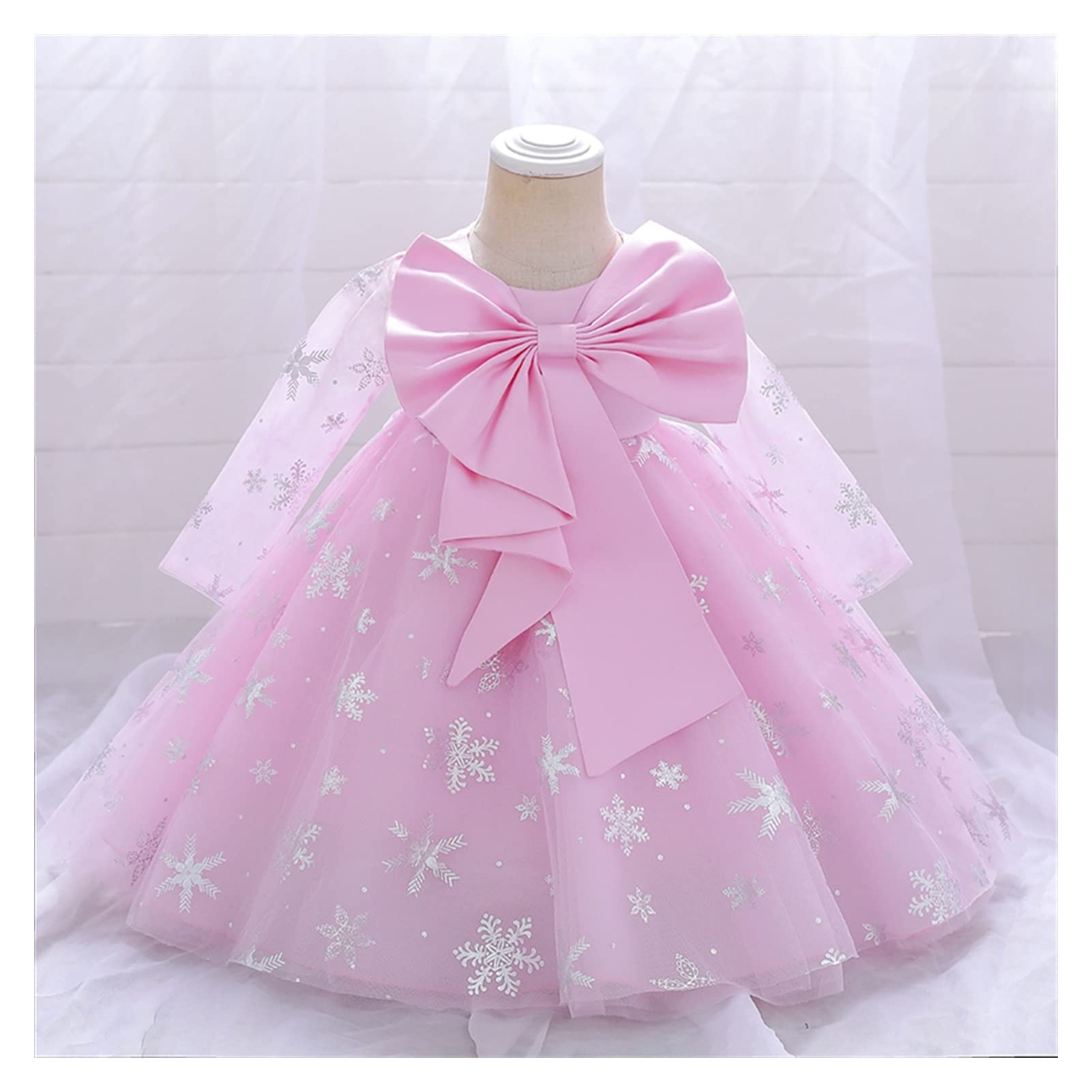 【服装】Summer Long Sleeve Big Bow Baptism Dress For Girl Clothing Princess （童装）Dresses Lace Party Dress Gown (Color : Pink, Size : 9M)