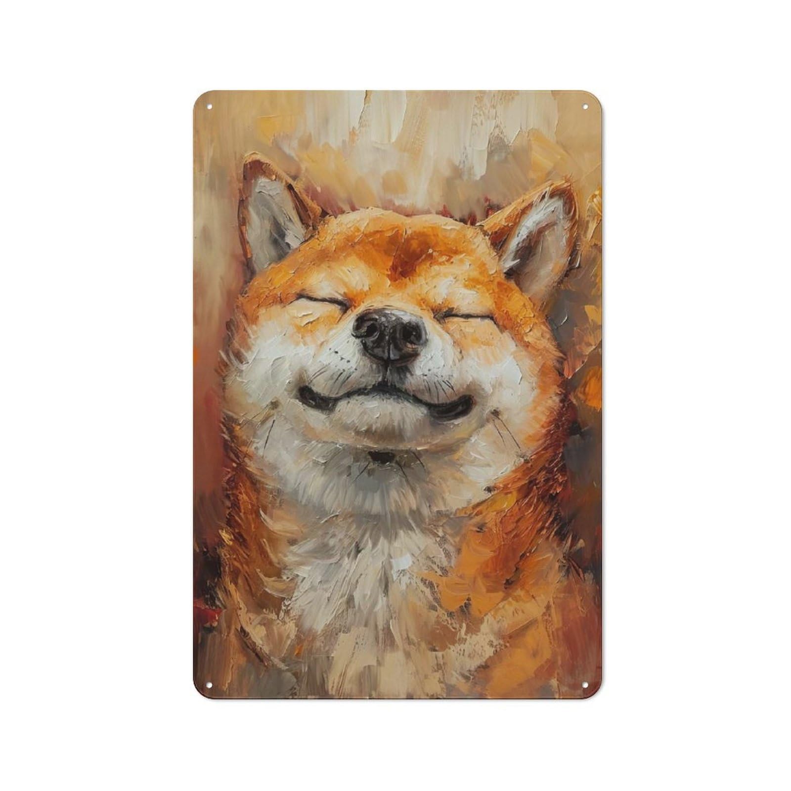 Junmoney Smiling Shiba Inu Oil Painting Metal Plaque 30X20cm With For Home Bar Wall, Retro Decor, For Garage, Workshop And Man Cave Decoration