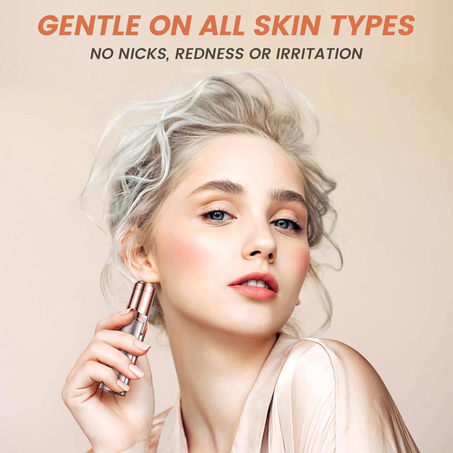 Facial Hair Removal for Women, Portable Painless Hair Remover Device, Rechargeable, with 2 Replacement Heads, for Face, Upper Lip and Chin