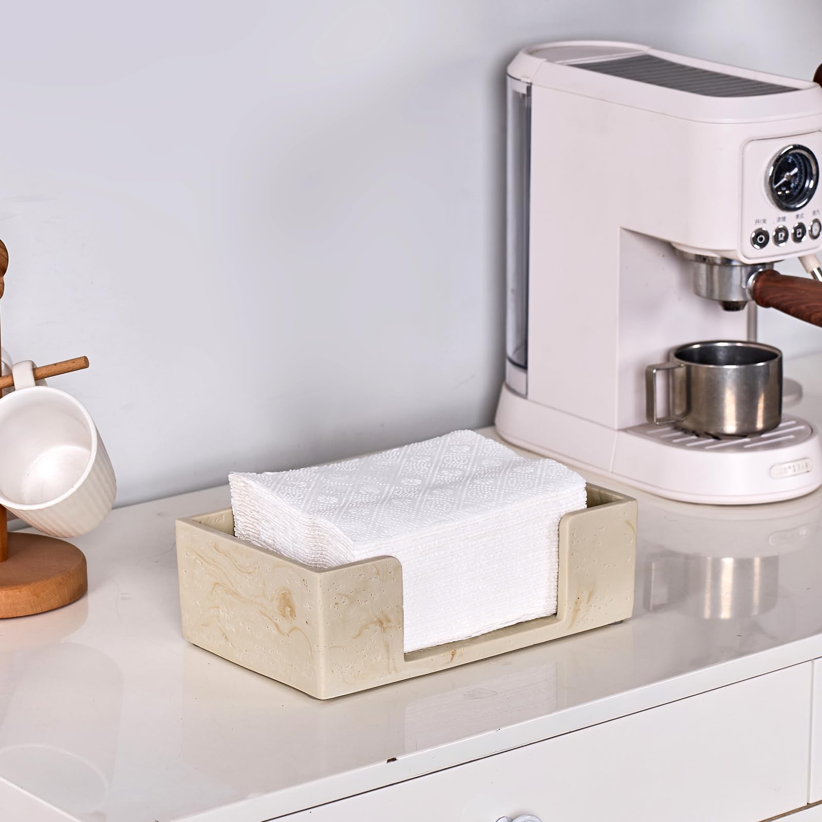 Servilletero de baño con texturas de travertino natural, dispensador de toallas de papel para encimera, plegable en C, triple, plegado en Z, organizador de toallas de mano desechables, soporte para
