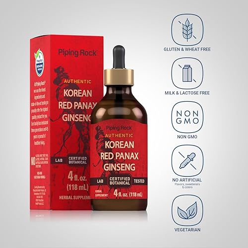 Miniatura 3 de Piping Rock Extracto líquido de ginseng rojo coreano  4 onzas líquidas  Extracto de raíz de Panax  Tintura sin alcohol  Vegetariano, sin OMG,