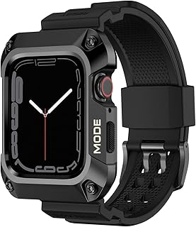 Amazon Basics Compatible with Apple Watch Band 44mm with Stainless Steel Case, Shockproof Military Rugged Men Sports TPU Strap Band with Protective Cover for iWatch SE Series 6 5 4, 44 mm - Silver