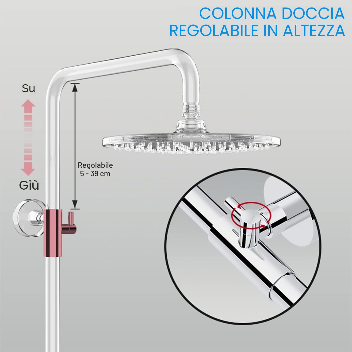 Rainsworth Colonna Doccia con Miscelatore Termostatico, 25cm rotondo soffione doccia, doccia a mano 3 Funzione Doccetta, 92-126 cm Altezza Regolabile Grifo Ducha, Cromo | Set completo per doccia con doccetta a 3 getti, asta doccia regolabile in altezza 92
