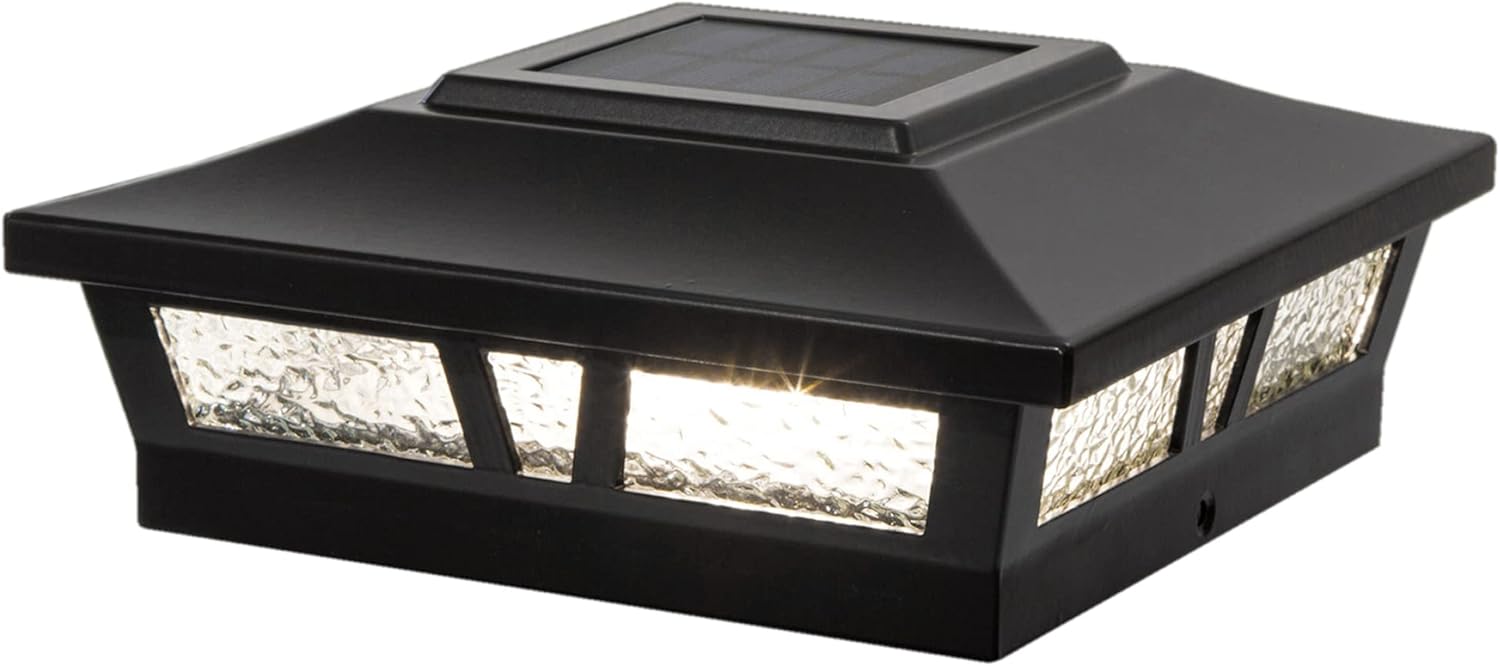 Classy Caps SLX772B 6x6 Black Aluminum Oxford Solar Post Cap – High-Performance Solar Lighting, 2 LEDs, Durable Cast Aluminum, Decorative Glass Lens, Easy DIY, Fits 6"x6", 5.5"x5.5", 5"x5"