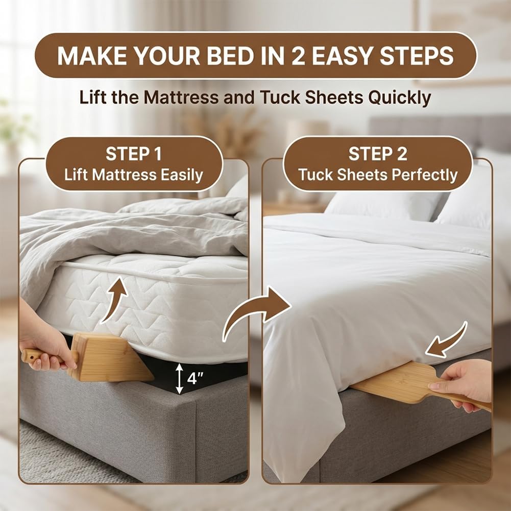 Mattress Lifter & Bed Sheet Tucking Tool, 2-Piece Bamboo Bed Making Tool image 3