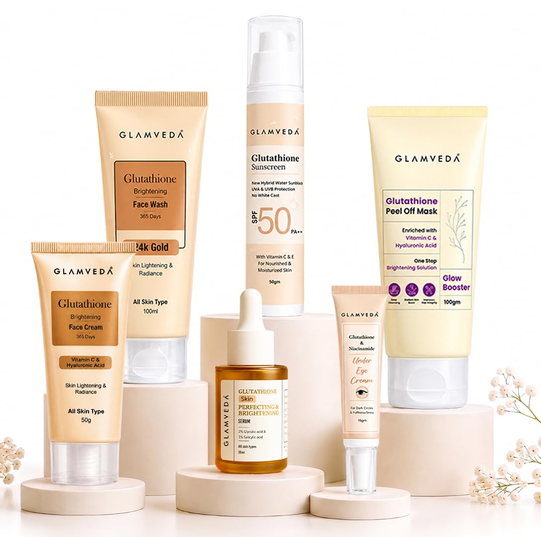 Glamveda Glutathione Skin Brightening | Face Wash, Peel-Off Mask, Serum, Cream, Sunscreen & Under Eye Cream | 6-Step Skincare Kit for Even-Toned Radiant Glow-image-45