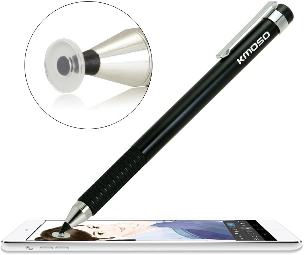 moso ®Precise Fine Point Stylus Pen - Extremely Finest Tips With Clear Disc Stylus Capacitive Stylus for Touch Screen Devices( With 3 Free Replacement Discs)(SILVER) (black)